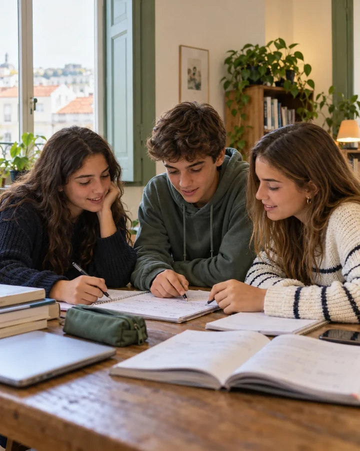 Imagem ilustrativa de adolescentes a estudar em conjunto